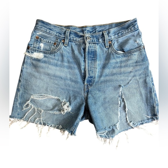 Levis Premium 501 Distressed Denim Cutoff Shorts Size 29 Medium Wash - Picture 3 of 10